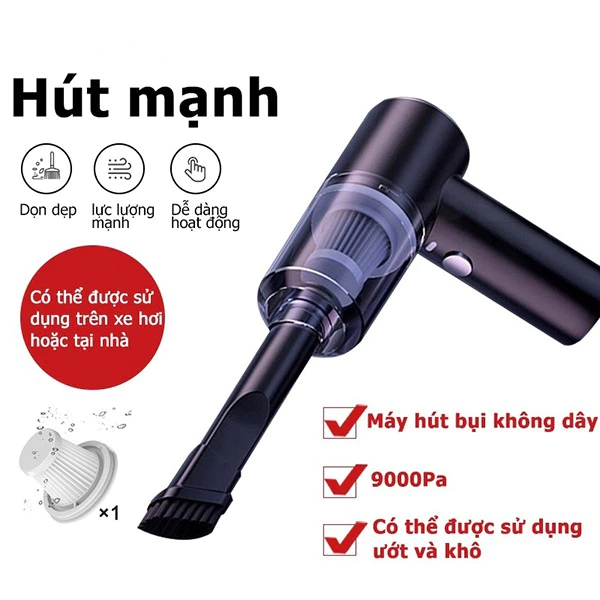 Máy Hút Bụi Cầm Tay, Máy Hút Bụi Mini Không Dây, Vệ Sinh Ô Tô, Gia Đình, Hút Bụi Giường Nệm, Lông Chó Mèo freeship HB1