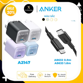 Bộ sạc nhanh Anker 30W A2147 511 kèm dây sạc C to L A8632 A8633 Powerline Flow II