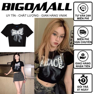 Áo croptop bozip TEACH PEACE nơ khói ngắn tay BIGOMALL