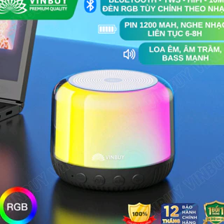 Loa bluetooth mini không dây wireless TWS HiFi nghe nhạc âm trầm bass mạnh đèn RGB đổi màu VINBUY