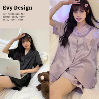Bộ đồ ngủ lụa vân xước Quảng Châu, bộ pizama nữ mặc nhà trơn màu mềm mại dễ thương BN028