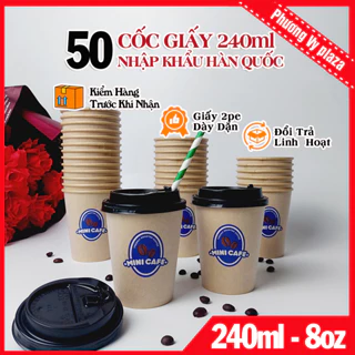 50 chiếc cốc giấy nắp đen 240ml - 8oz MINI CAFÉ Ly giấy NHẬP KHẨU HÀN QUỐC