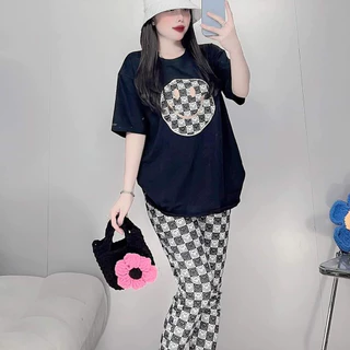 Set Dài Legging Thun Gân Áo Thếu Mặt Cười Bigsize Mặc Nhà