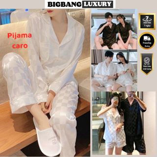 Đồ Bộ Pijama Nam Nữ Bigbang Luxury Họa Tiết Caro Đồ Ngủ Đôi Nam Nữ Chất Lụa Thoáng Mát