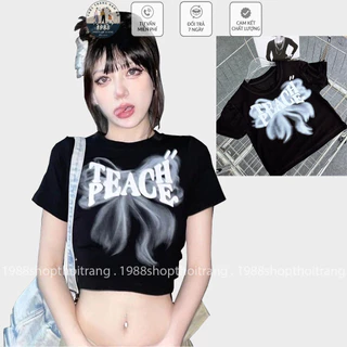 Áo Croptop TEACH PEACE, Áo Thun Croptop Ôm Tay Ngắn Chất Cotton Siêu Xinh