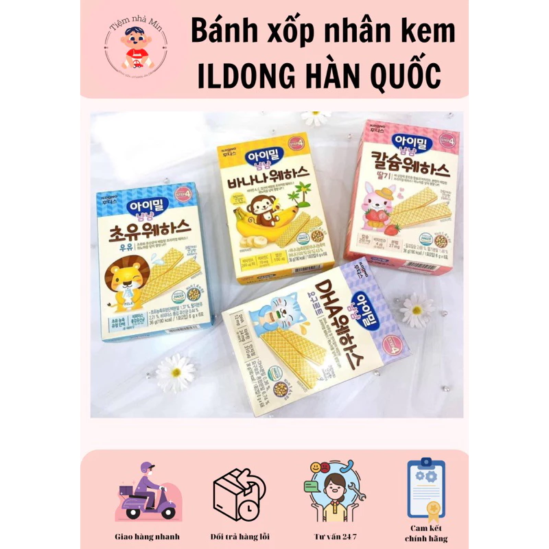 Bánh xốp dinh dưỡng ILDONG Hàn Quốc cho bé 8m nhân kem sữa, dâu, chuối, sữa chua