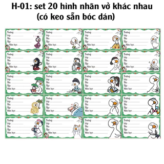 Nhãn vở Meme hình con vịt - Nhãn dán Meme hình con vịt( set 20 nhãn vở)