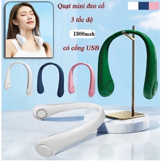 Quạt tích điện mini đeo cổ không cánh tiện lợi thông minh dung lượng pin lớn 3 cấp độ gió mạnh