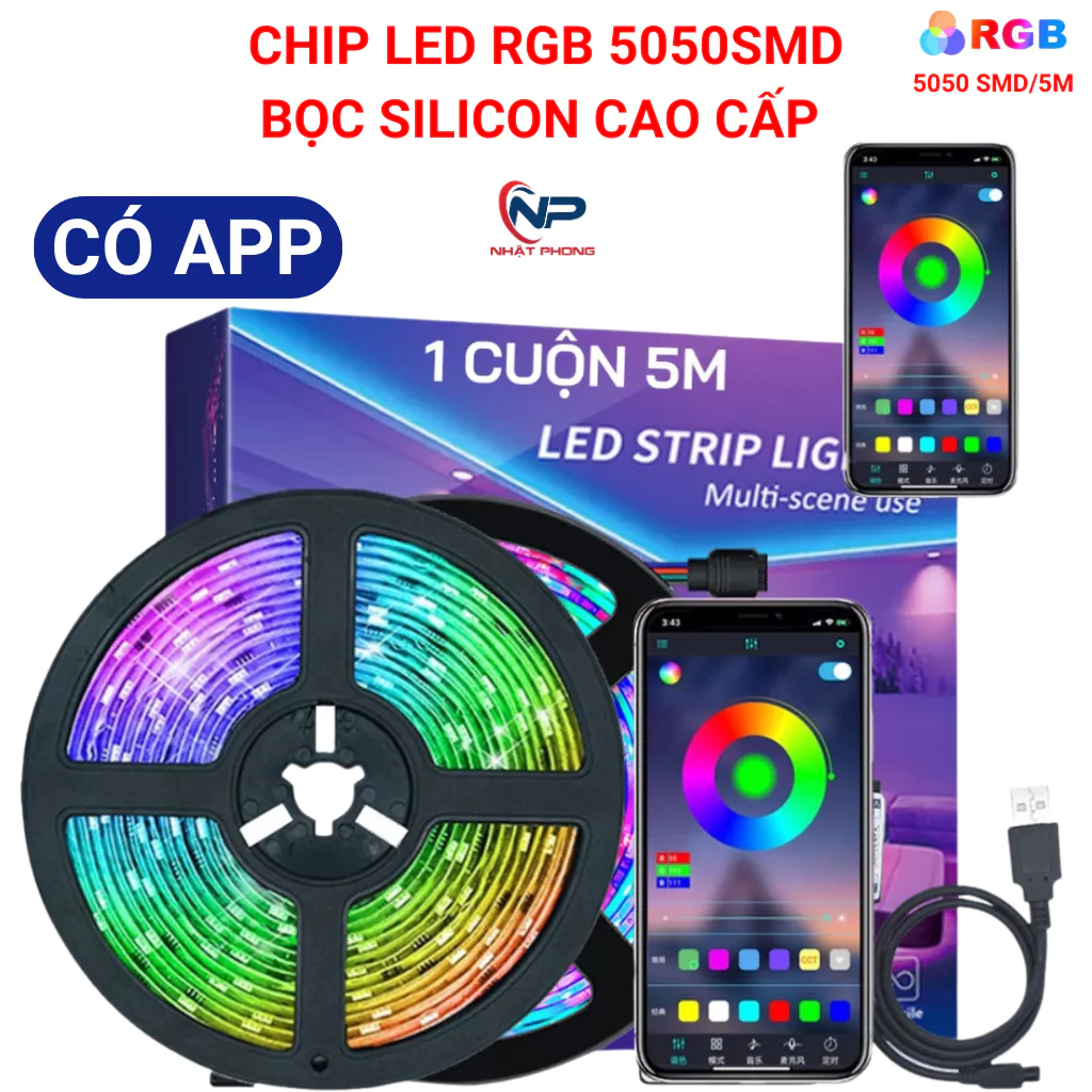 Dây đèn led nháy đuổi ARGB 5m led 5050 16 triệu màu cảm biếm âm thanh,CÓ APP,đèn led dán tường trang trí, decor phòng