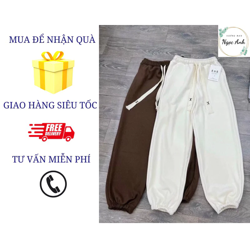 Quần Jogger nữ Unisex ống rộng cạp chun bo gấu chất vải len tăm - Mã 5541