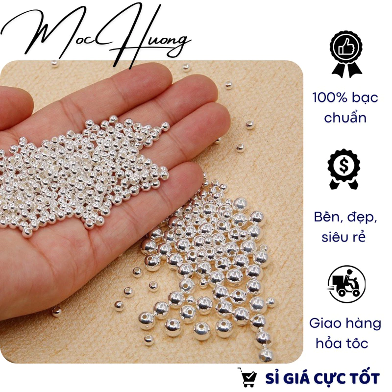 [S925] Set 10 Bi bạc tròn trơn 2-4mm - TH836 MOCHUONG JEWELRY