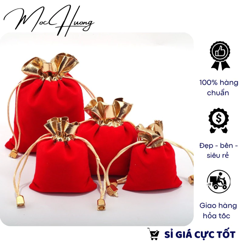Set 10 Túi nhung đỏ dây rút - TH636 MOCHUONG JEWELRY