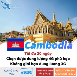 Sim du lịch Campuchia Cambodia tốc độ cao 4G không giới hạn dung lượng