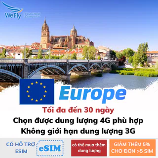 Sim du lịch Châu Âu tốc độ cao 4G không giới hạn dung lượng