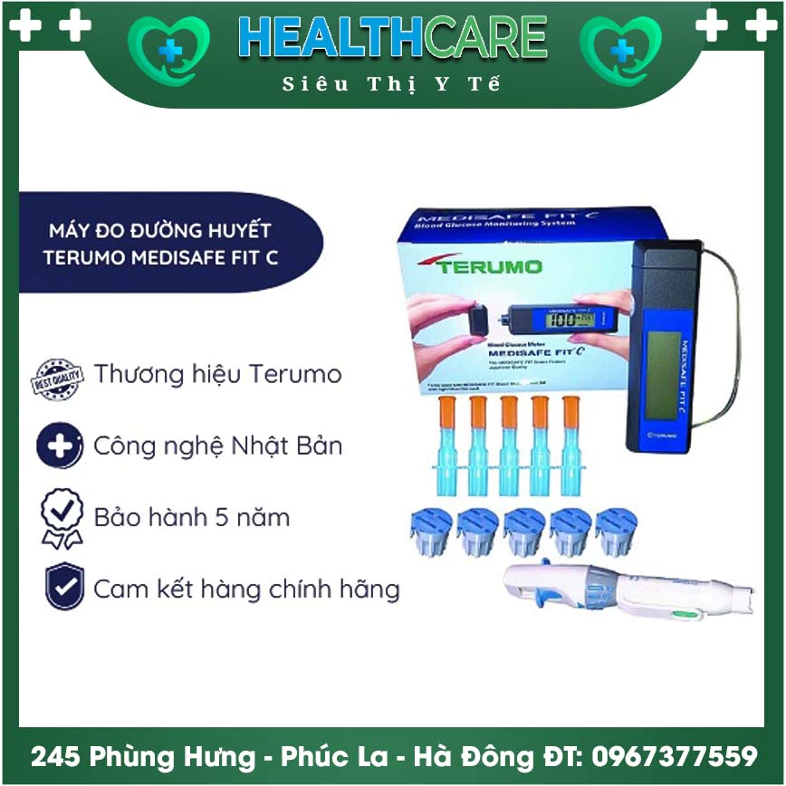 Máy Đo Đường Huyết TERUMO MEDISAFE FIT C Nhật Bản (5 que +5 kim) - Hộp 30 Que Thử Đường Huyết