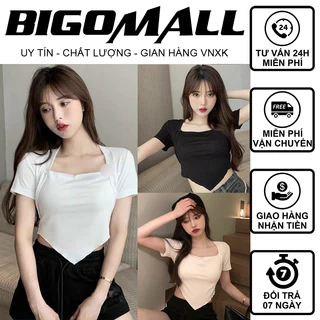 Áo Croptop Cổ Vuông Vạt Nhọn Cá Tính BIGOMALL