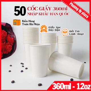 50 cốc giấy 360ml - 12OZ kèm nắp, Ly giấy NHẬP KHẨU HÀN QUỐC