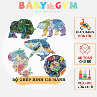 Tranh ghép hình 128 mảnh kích thước lớn bo viền theo hình, đồ chơi xếp hình khổ lớn phát triển sự tập trung cho bé