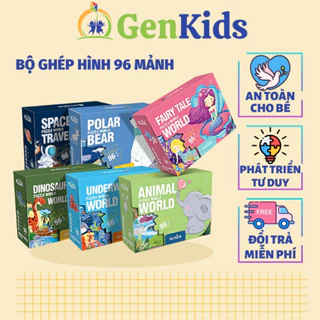 Tranh ghép hình 96 mảnh kích thước lớn 60x42 cm GenKids, bộ xếp hình khổ lớn độ khó cao phát triển sự tập trung cho bé