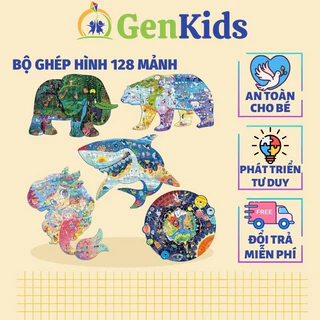 Tranh ghép hình 128 mảnh kích thước lớn bo viền theo hình GenKids, bộ xếp hình khổ lớn phát triển sự tập trung cho bé