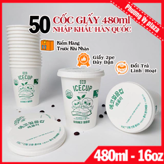 50 Cốc Giấy Siêu Cao Cấp ECO 480ml - 16oz Chim Xanh Kèm Nắp NHẬP KHẨU HÀN QUỐC