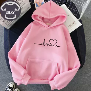 Áo Hoodie Unisex Nam Nữ Silky In Nhịp Tim Form Rộng Có Mũ Cưc Đẹp SLK137