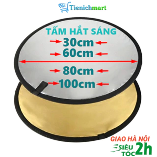 Tấm hắt sáng, tấm phản quang tròn kích thước 30cm/60cm/80cm/100cm 2 màu trong 1 vàng/bạc dùng tăng sáng cho chụp hình