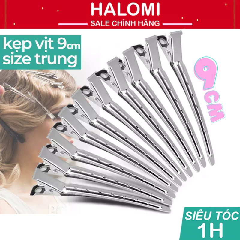 Kẹp Mỏ Vịt Làm Tóc Thép Size Trung Set 12 Chiếc Chống Gỉ Chính Hãng HALOMI