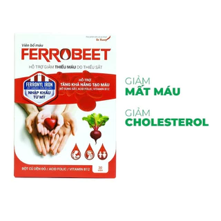 [06/2025] Bổ máu Ferrobeet - bổ sung Sắt, Acid Folic từ củ dền đỏ cho người thiếu máu - Hộp 30 viên