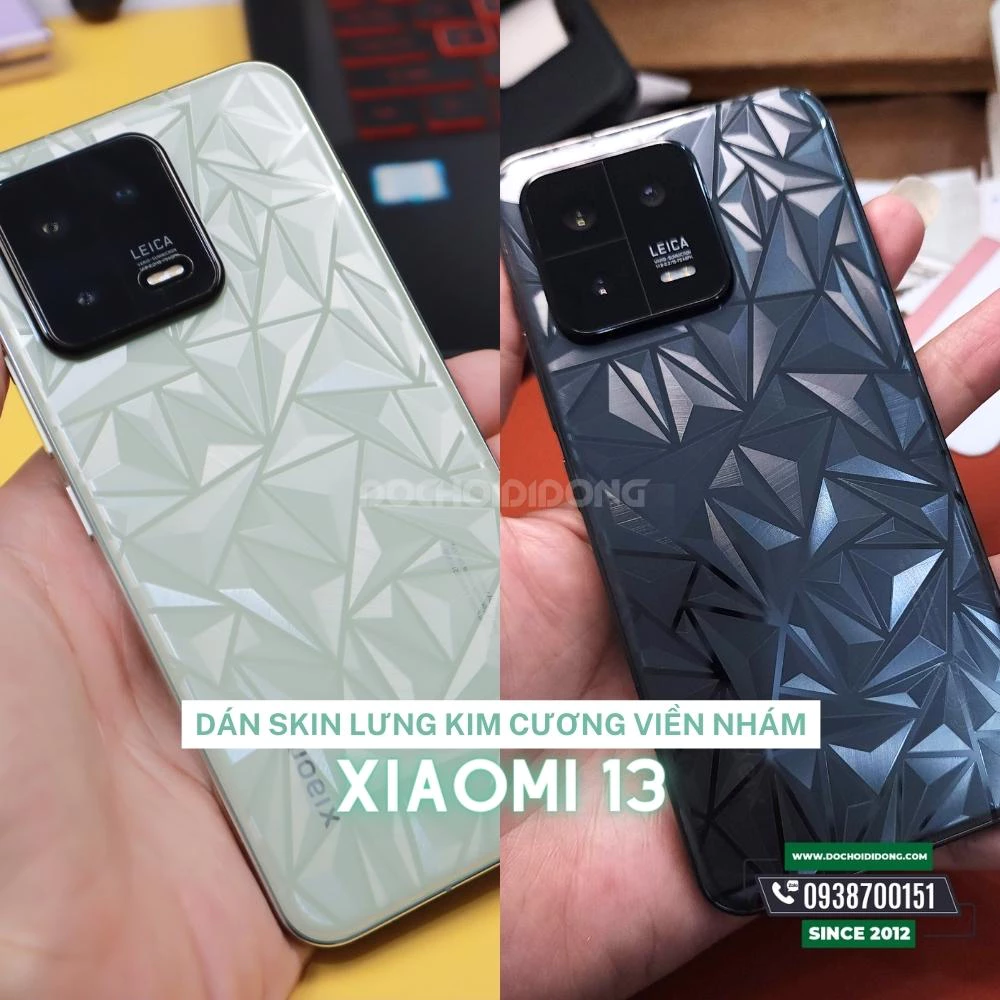 Miếng Dán Skin Vân Kim Cương Viền Nhám Bảo Vệ Mặt Lưng Xiaomi 13