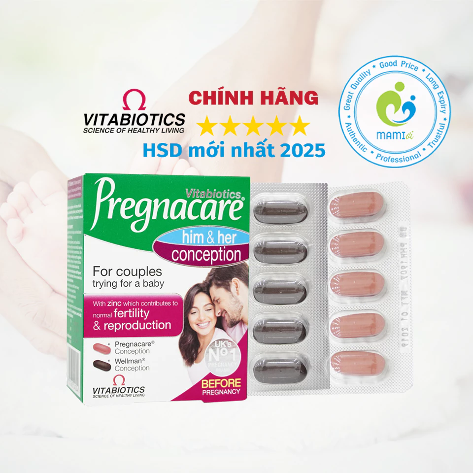 Viên uống (60v) tăng khả năng thụ thai cho nam nữ Pregnacare Him and Her Conception, UK