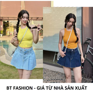 Chân Váy Ngắn Jean Co Dãn, Vải Đẹp, Có Lót - BT Fashion (Xếp Ly)