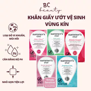 Khăn Giấy Ướt Vệ Sinh Vùng Kín Summer's Eve Cleansing Wipes | Làm Sạch, Khử Mùi, Dưỡng Ẩm, Cân Bằng Độ pH Cô Bé (Gói)