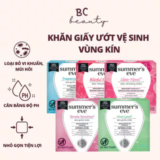 Khăn Giấy Ướt Vệ Sinh Vùng Kín Summer's Eve Cleansing Wipes | Làm Sạch, Khử Mùi, Dưỡng Ẩm, Cân Bằng Độ pH Cô Bé (Hộp)