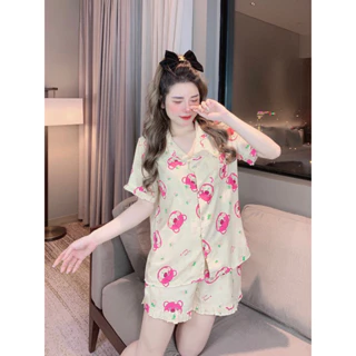 Đồ Bộ Pijama, bộ mặc nhà tay ngắn quần cộc cổ bèo chất đũi lạnh freesize 40-60kg - Chun’s Sleepwear