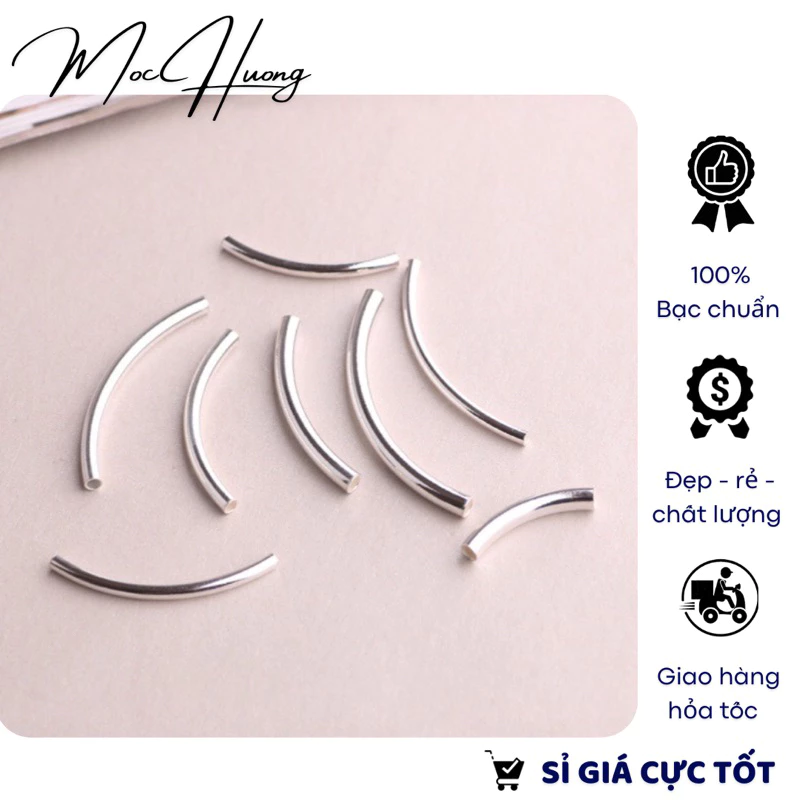 [S925] Charm bạc ống trơn làm vòng tay - TH090 MOCHUONG JEWELRY