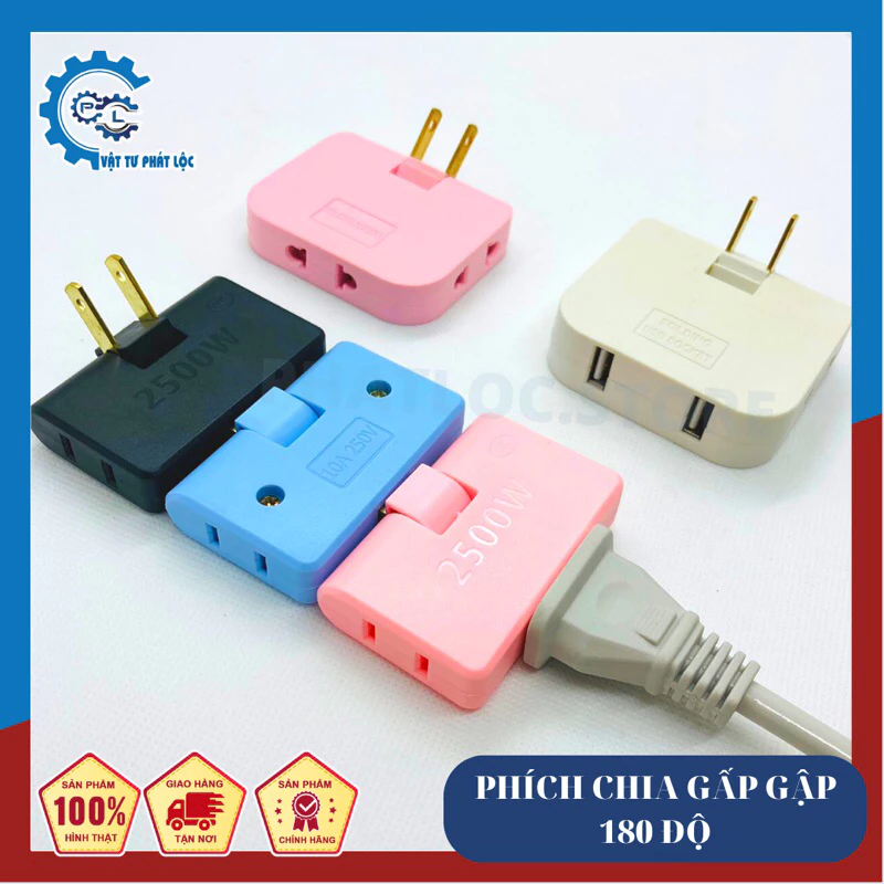 Ổ chia điện đa năng 3 cửa, Ổ cắm chuyển đổi thông minh chịu tải cao 2500W, Ổ Cắm Chuyển Đổi Chia 3