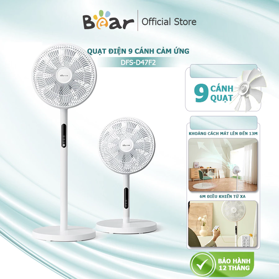 Quạt cây đứng, quạt cây Bear DFS-D47F2 , quạt 9 cánh siêu mát có ĐIỀU KHIỂN TỪ XA, hoạt động êm ái bảo hành 18 tháng