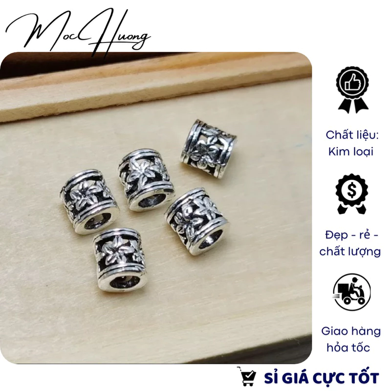 Set 10 Charm trụ họa tiết bông hoa - TL056 MOCHUONG JEWELRY