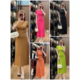 Đầm thun gân nữ dáng maxi ôm body xòe nhẹ và xẻ một bên tà váy kín đáo mặc đi chơi du lịch (Đ3)