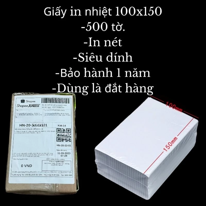 Giấy In Nhiệt A6 100x150 tệp 500 tờ tự dính in đơn shopee best ghtk ghn ninja van viettelpost vnpost 100x150mm tmđt