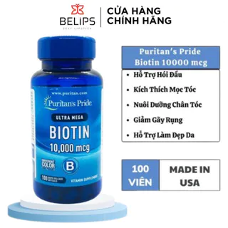 Viên Uống Biotin Hỗ Trợ Ngăn Rụng Tóc Và Làm Đẹp Da Puritan's Pride Ultra Mega Biotin 10000Mcg - BELIPS