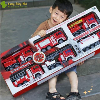 Set xe đồ chơi trẻ em,6 Xe Công Trình, Xe Cứu Hoả, 8 xe Poli, Ô Tô hoạt hình Đồ Chơi Cho Bé