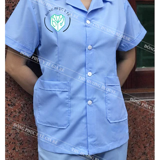 Áo đồng phục công nhân, áo công nghệ, tạp vụ, nhân viên bếp nữ cộc tay màu xanh dương
