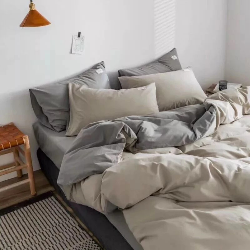 Bộ Chăn Ga Gối Tici Cotton Phối Màu chuyên dùng cho khách sạn homstay phong cách Hàn Quốc Cotton đũi mềm mịn