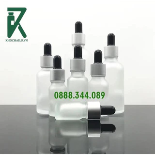 Chai thuỷ tinh tinh dầu serum mờ khoen bạc mờ bóp đen ống thuỷ tinh 5ml,10ml,15ml,20ml,30ml,50ml,100ml