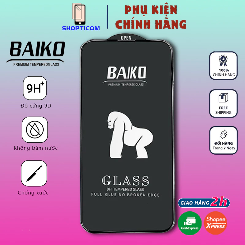 Kính cường lực Baiko Kingkong Full màn cho iphone X Xsmax 11 11 Pro Max 12 Pro Max 13 13 Promax 14 Plus 14 Promax S P