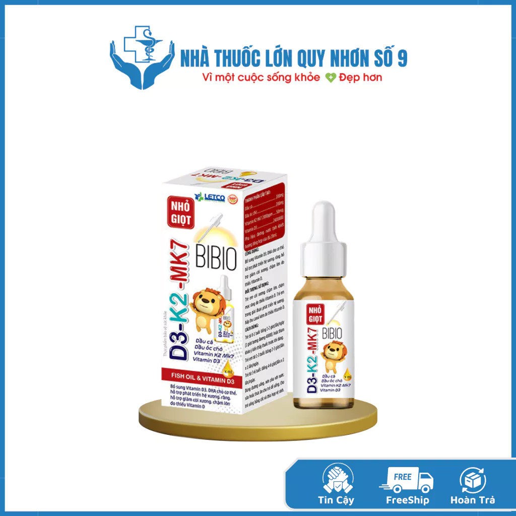 D3K2 - MK7 nhỏ giọt BiBiO Letco 20ml - Bổ sung DHA, D3 K2 Tăng hấp thu canxi, ngừa còi xương ở trẻ