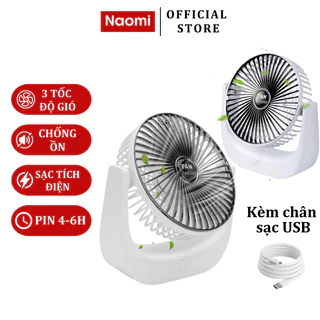 Quạt Mini Naomi Tích Điện Cầm Tay Để Bàn Dung Lượng Pin Lớn Chân Sạc USB Tiện Dụng