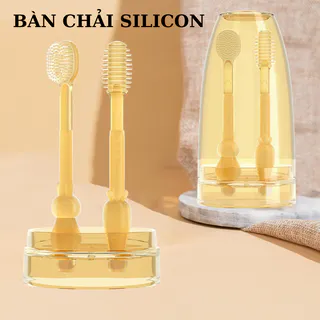 Bàn chải đánh răng silicon cao cấp cho bé,Set rơ lưỡi mềm mại cho bé 0-18 tháng